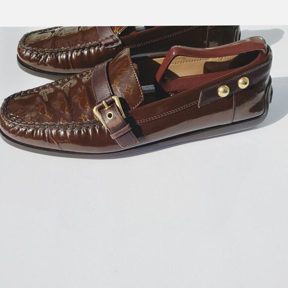 Louis Vuitton Brown Mini Lin Monogram Patent Loafers Size 41 - Picture 4 of 16